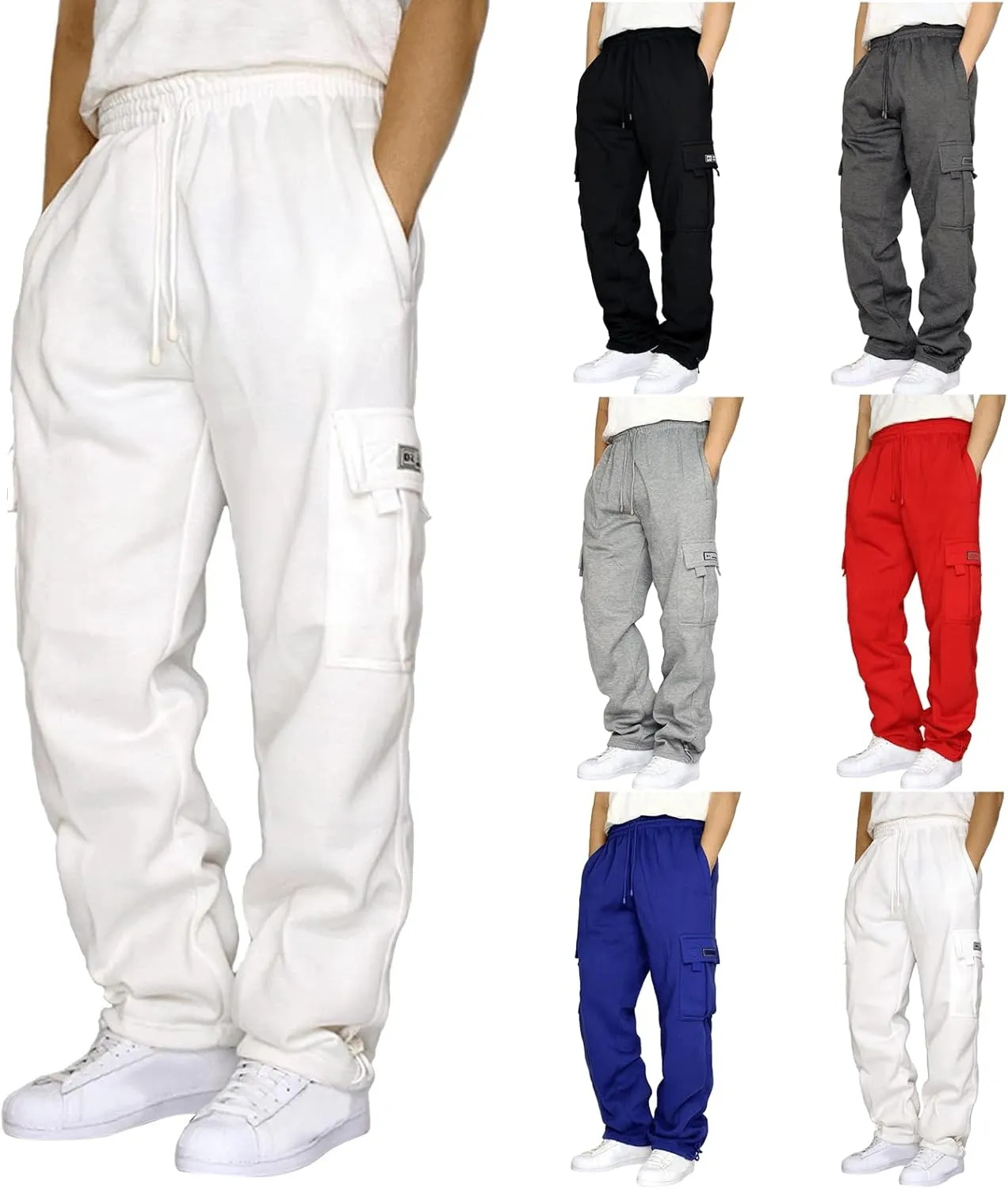 Baggy Sweatpants for Men with Relaxed Fit Drawstring Waist Cargo Pants Casual Adjustable Hem Joggers with Pockets