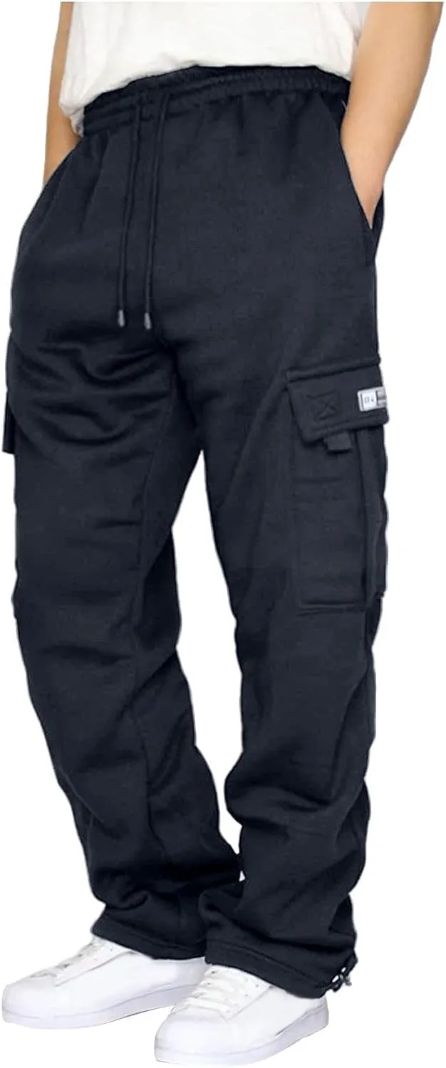 Baggy Sweatpants for Men with Relaxed Fit Drawstring Waist Cargo Pants Casual Adjustable Hem Joggers with Pockets