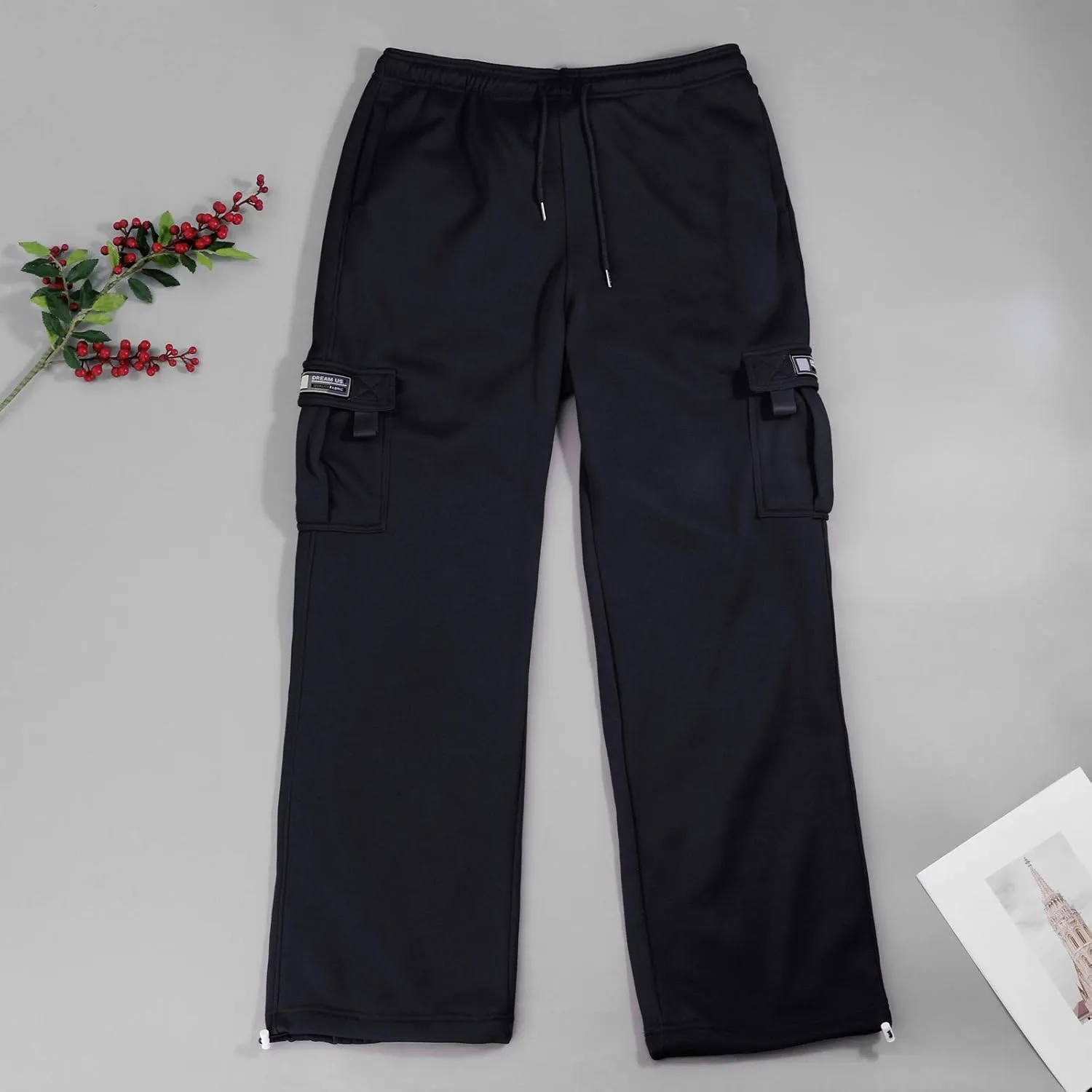 Baggy Sweatpants for Men with Relaxed Fit Drawstring Waist Cargo Pants Casual Adjustable Hem Joggers with Pockets