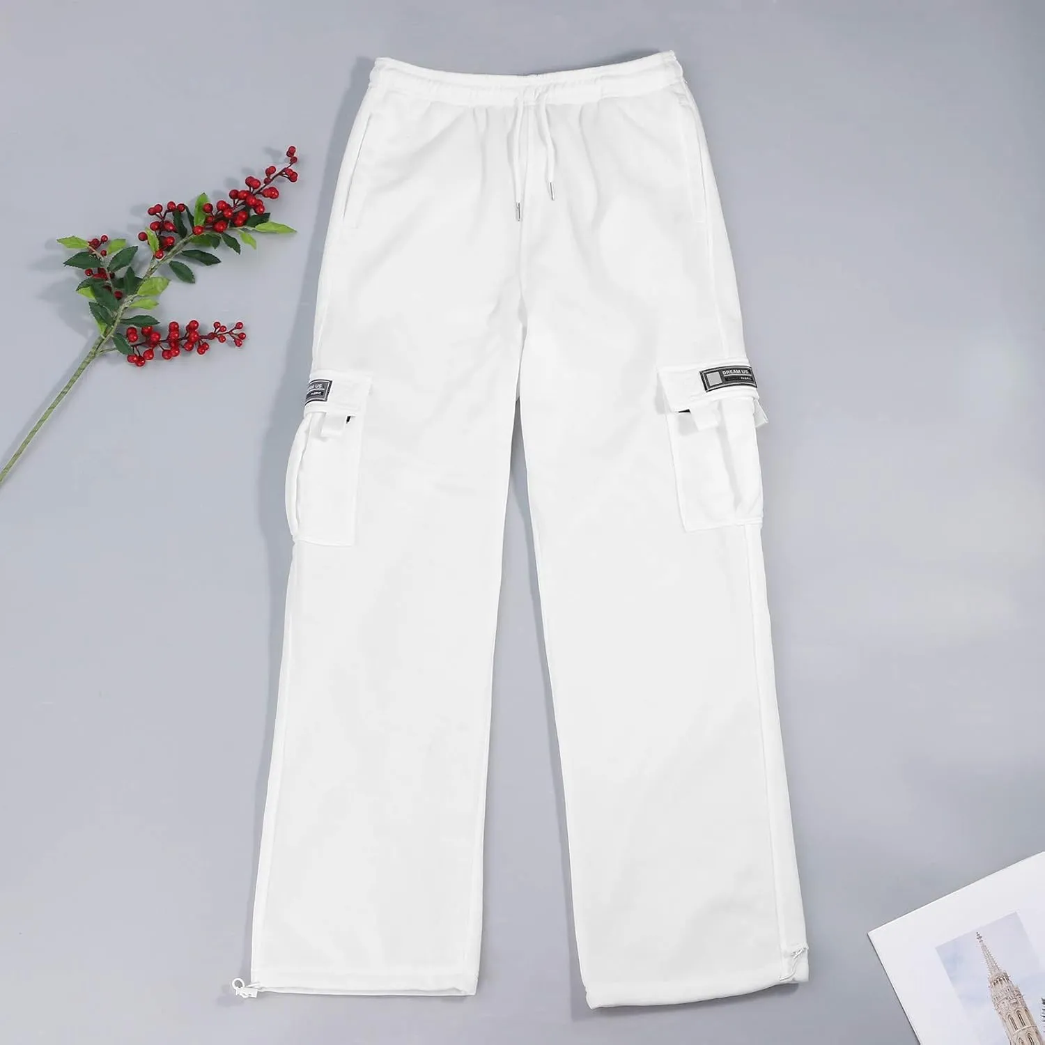 Baggy Sweatpants for Men with Relaxed Fit Drawstring Waist Cargo Pants Casual Adjustable Hem Joggers with Pockets