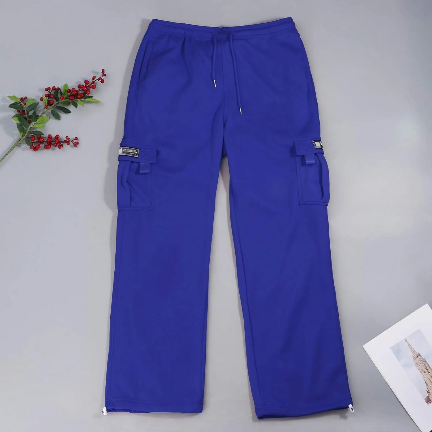 Baggy Sweatpants for Men with Relaxed Fit Drawstring Waist Cargo Pants Casual Adjustable Hem Joggers with Pockets