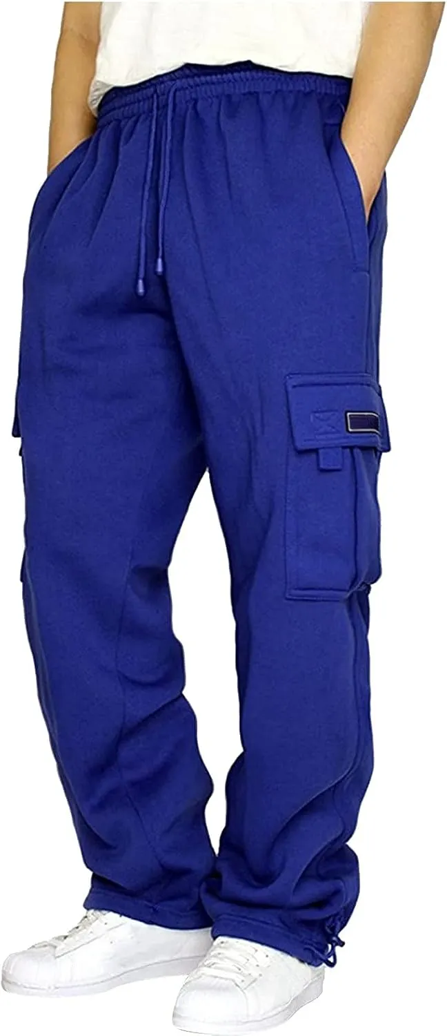 Baggy Sweatpants for Men with Relaxed Fit Drawstring Waist Cargo Pants Casual Adjustable Hem Joggers with Pockets