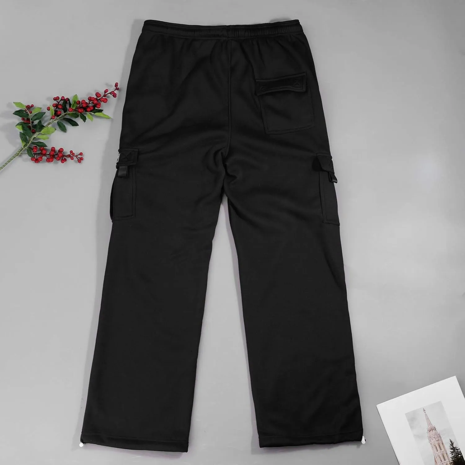 Baggy Sweatpants for Men with Relaxed Fit Drawstring Waist Cargo Pants Casual Adjustable Hem Joggers with Pockets