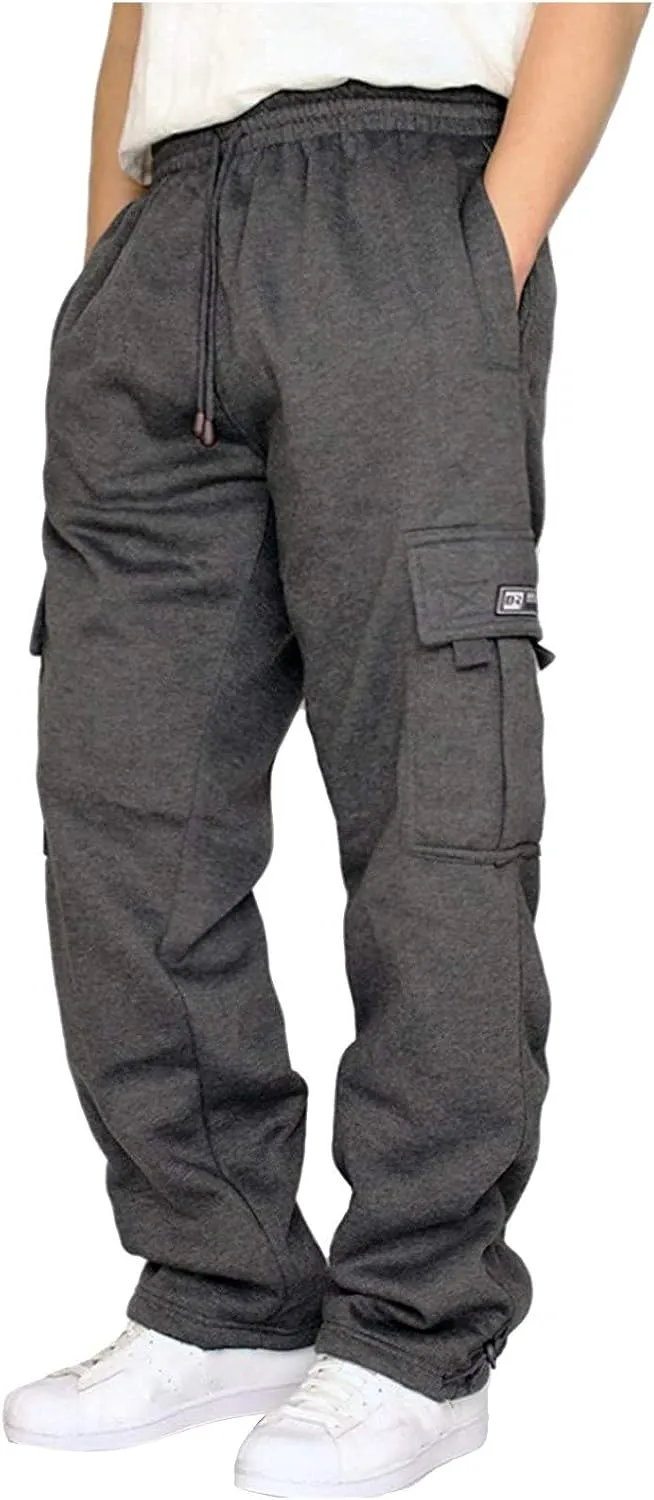 Baggy Sweatpants for Men with Relaxed Fit Drawstring Waist Cargo Pants Casual Adjustable Hem Joggers with Pockets