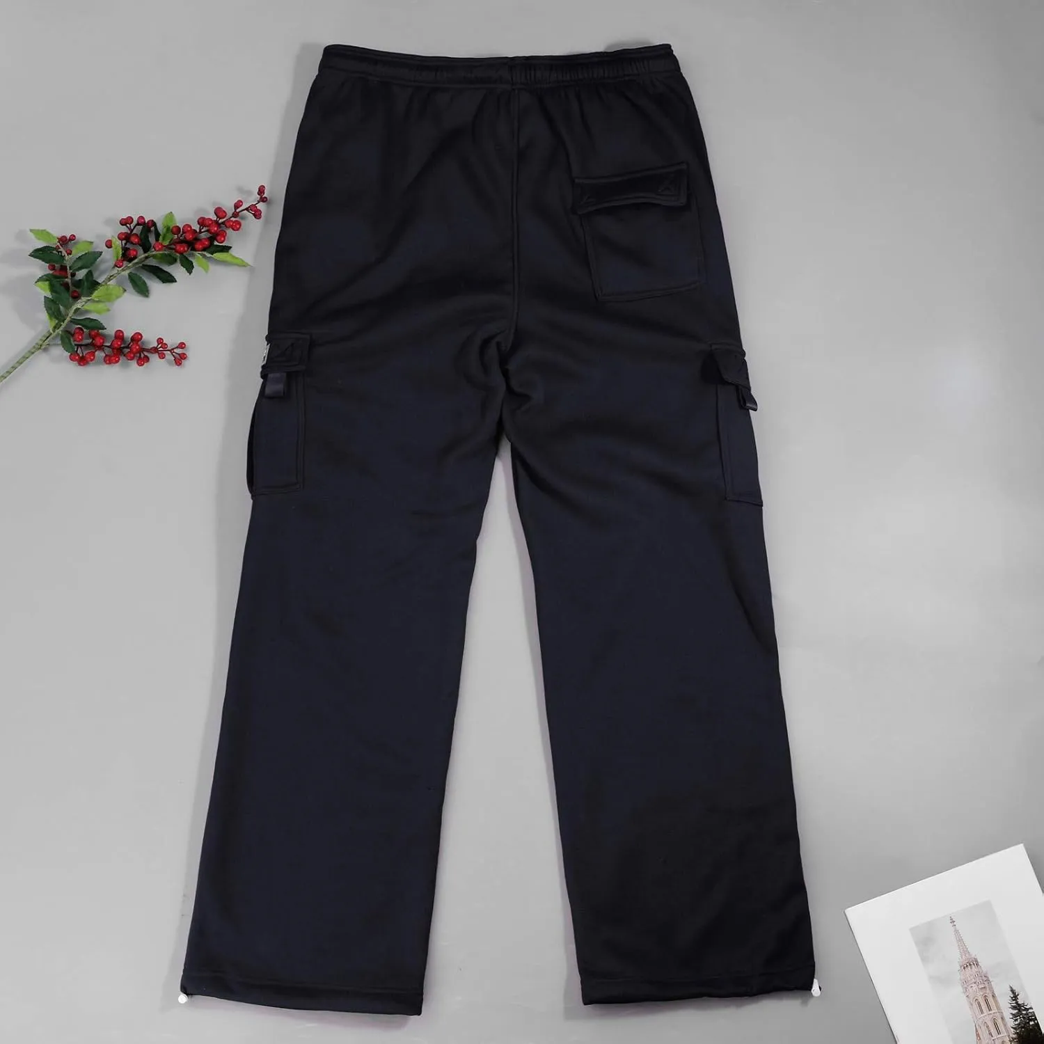 Baggy Sweatpants for Men with Relaxed Fit Drawstring Waist Cargo Pants Casual Adjustable Hem Joggers with Pockets