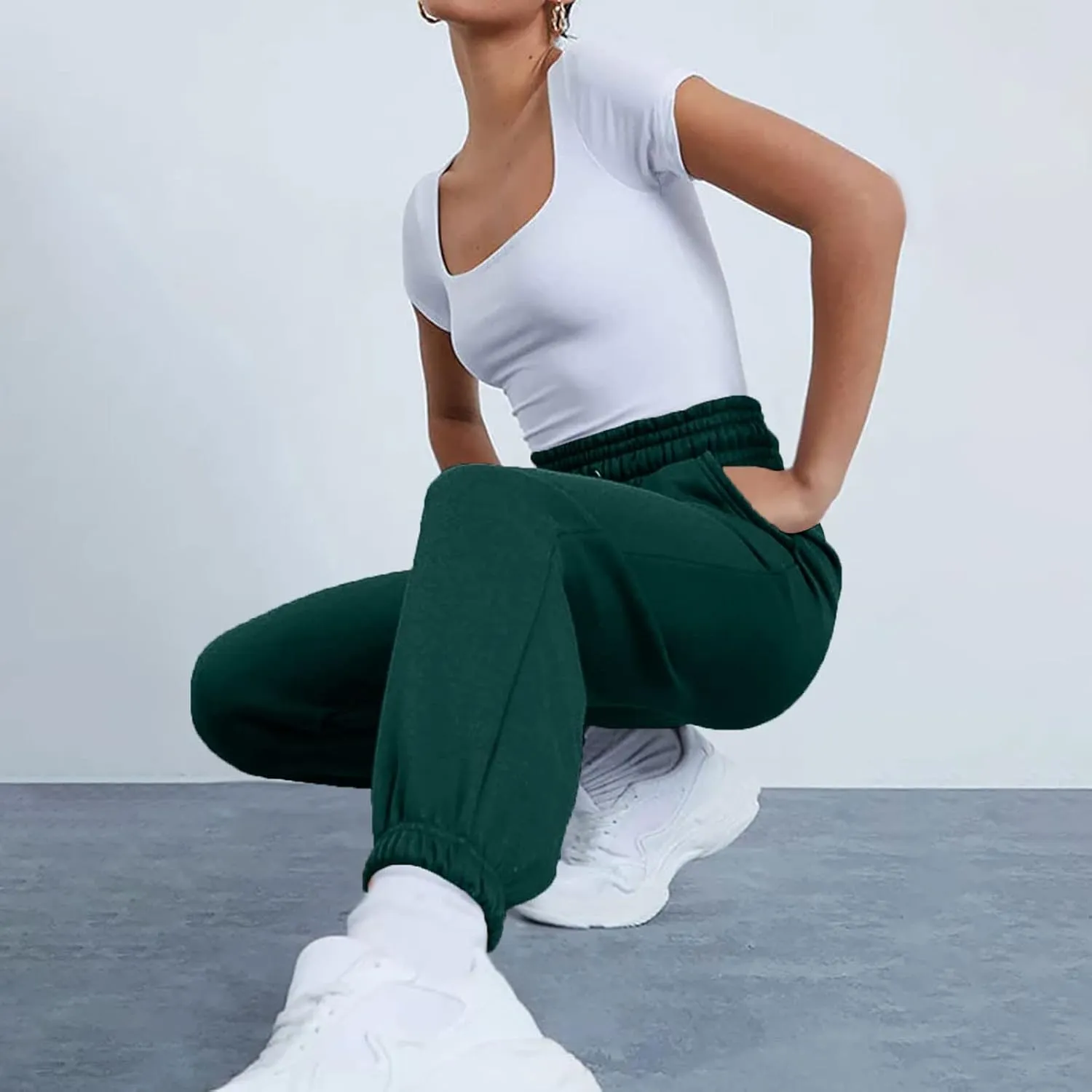 Baggy Sweatpants Pants for Women Fleece Lined Drawstring Joggers with Pockets Fleece Lined Lounge Cinched Bottom