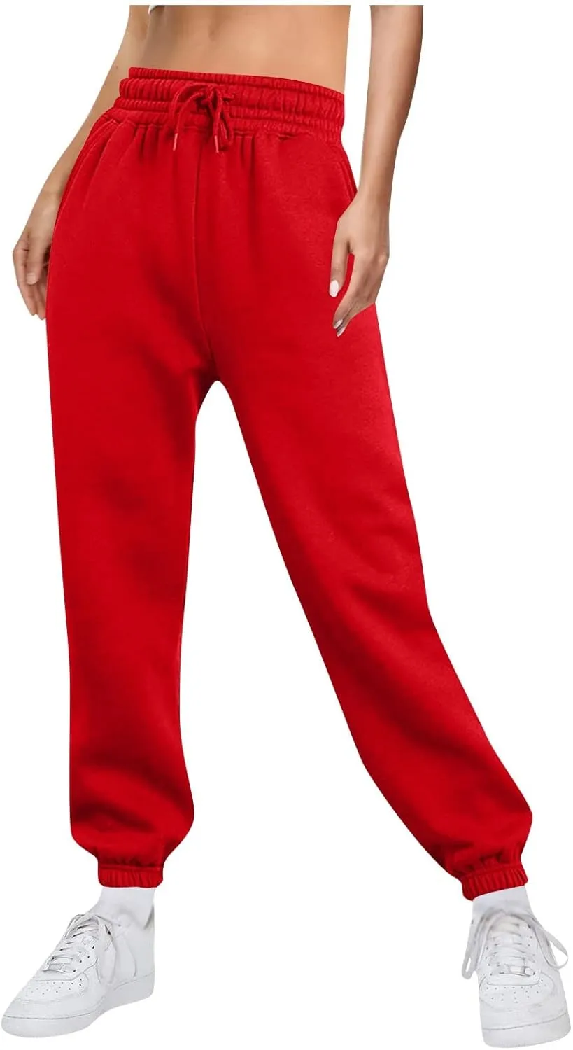 Baggy Sweatpants Pants for Women Fleece Lined Drawstring Joggers with Pockets Fleece Lined Lounge Cinched Bottom