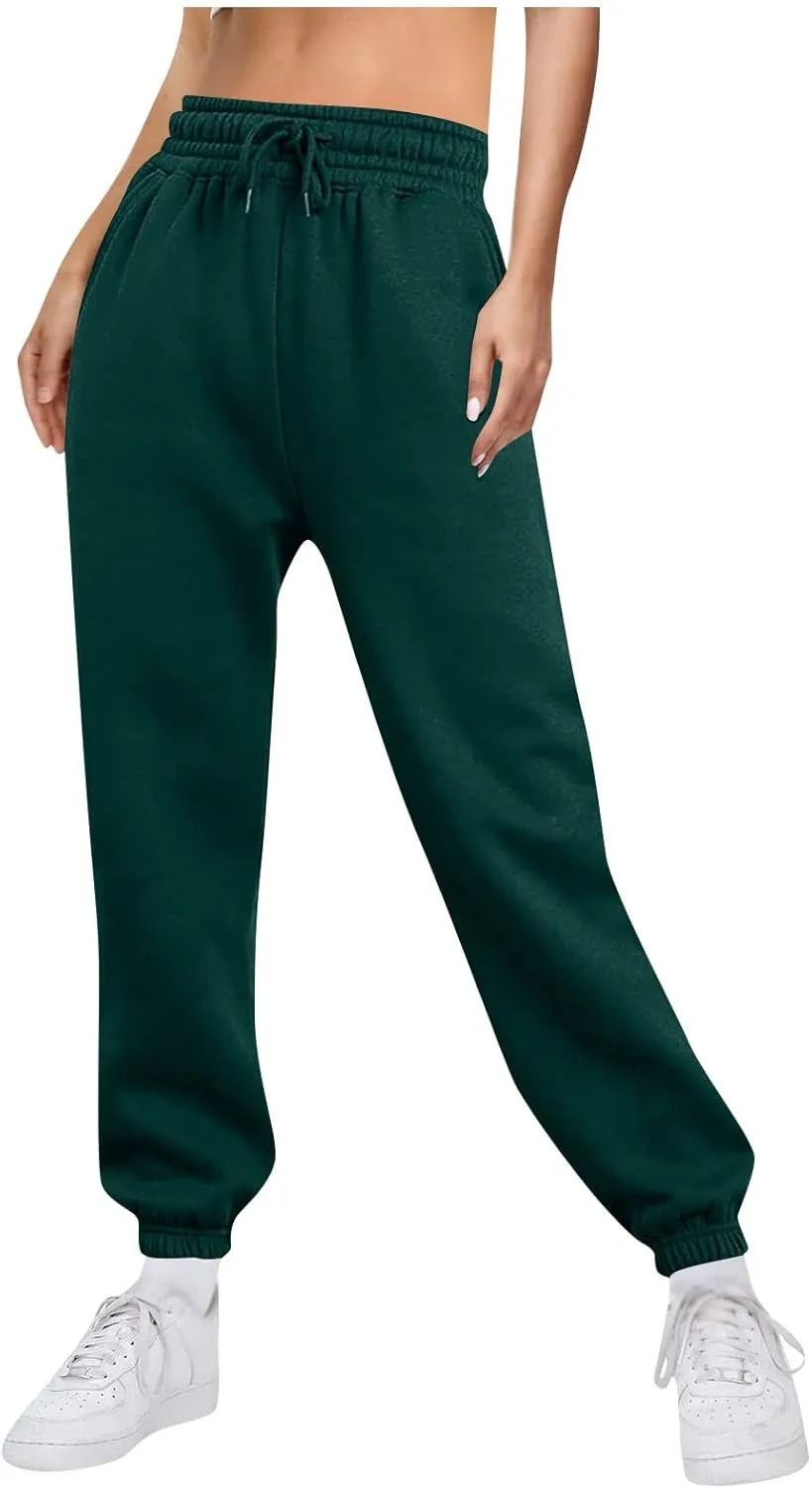Baggy Sweatpants Pants for Women Fleece Lined Drawstring Joggers with Pockets Fleece Lined Lounge Cinched Bottom