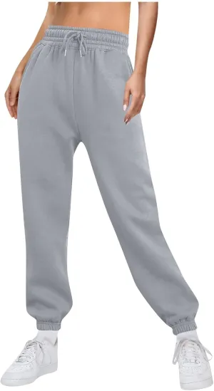 Baggy Sweatpants Pants for Women Fleece Lined Drawstring Joggers with Pockets Fleece Lined Lounge Cinched Bottom