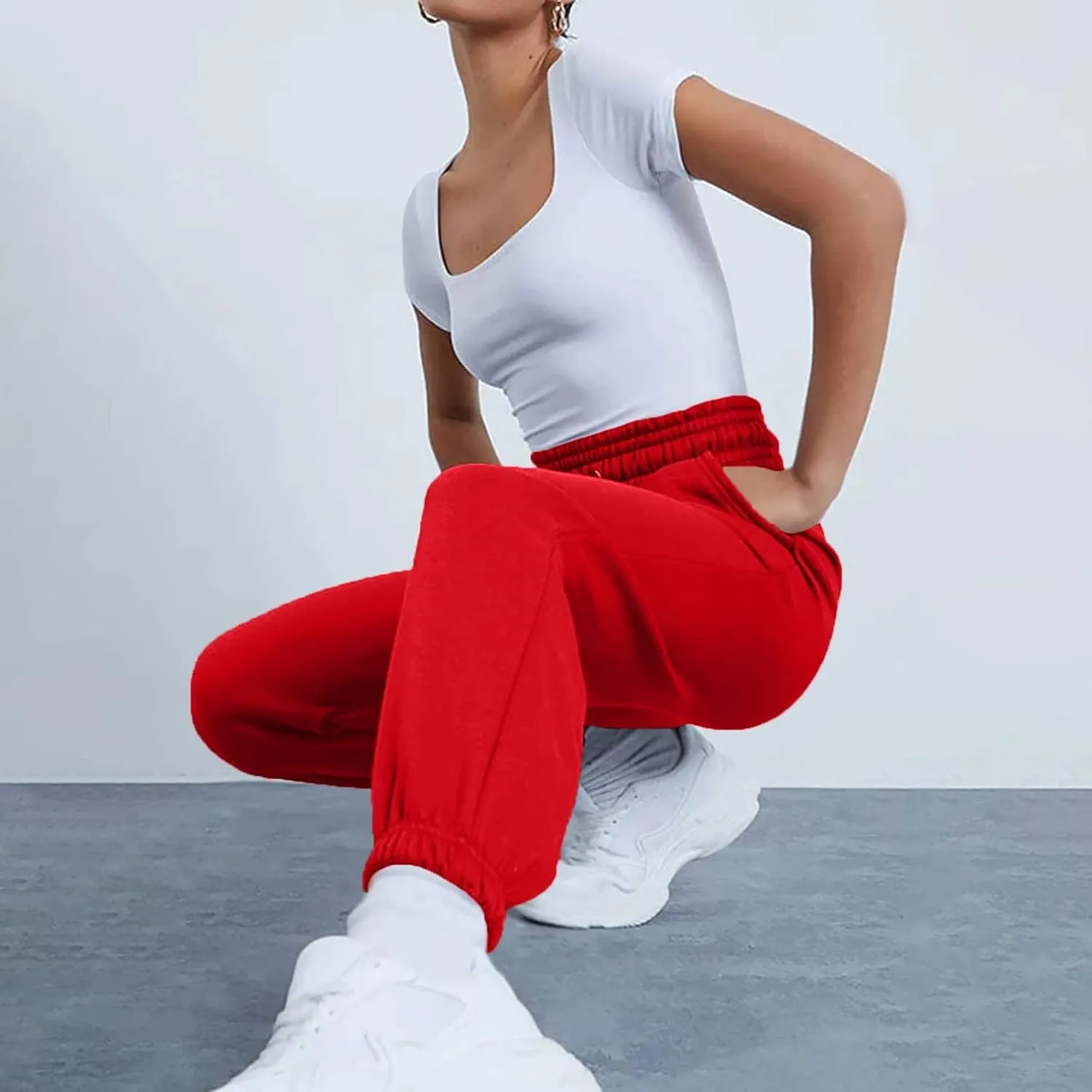 Baggy Sweatpants Pants for Women Fleece Lined Drawstring Joggers with Pockets Fleece Lined Lounge Cinched Bottom