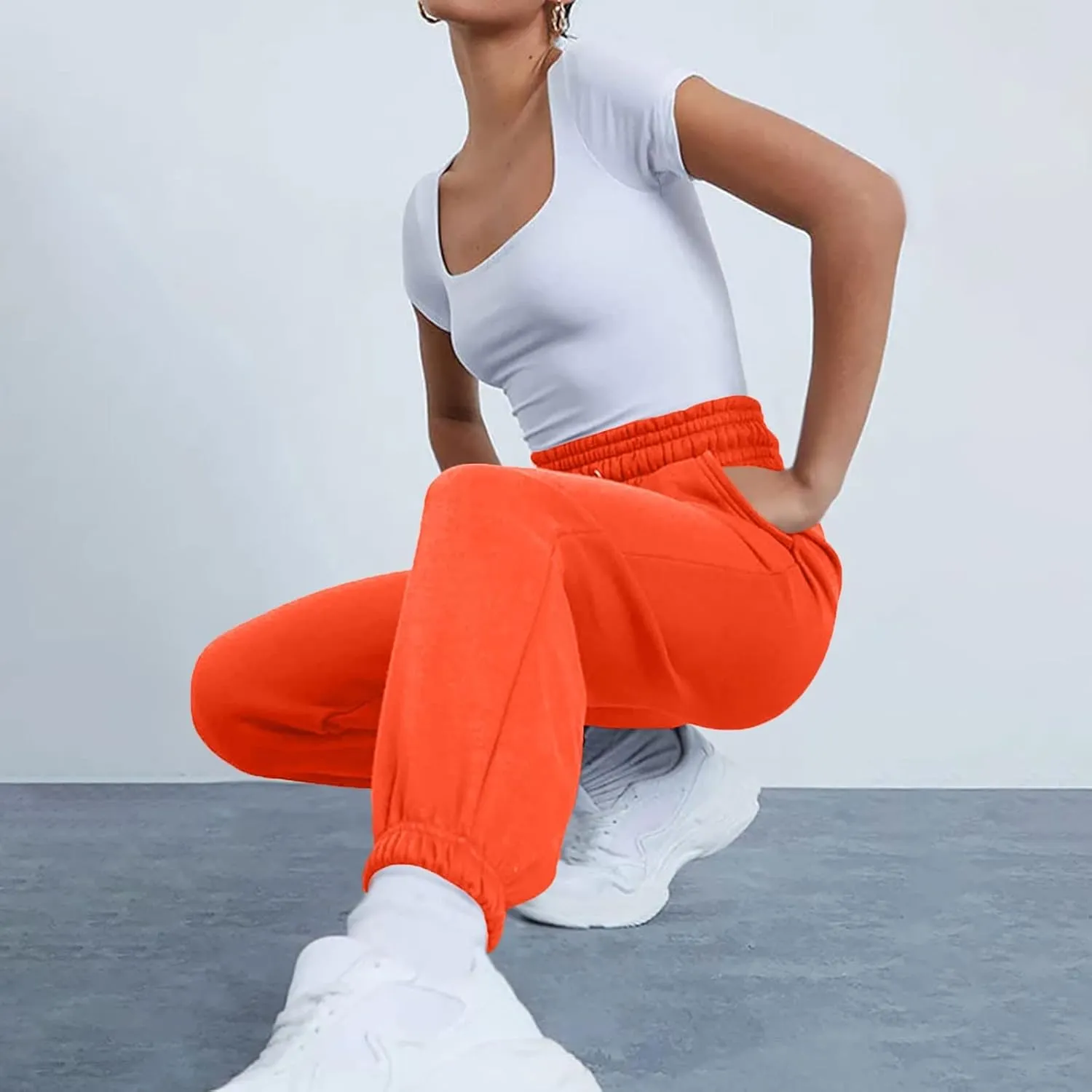 Baggy Sweatpants Pants for Women Fleece Lined Drawstring Joggers with Pockets Fleece Lined Lounge Cinched Bottom