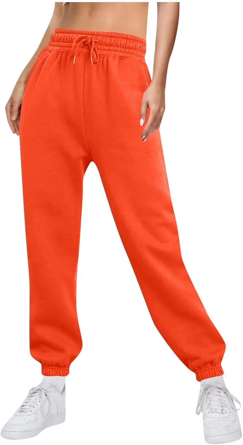 Baggy Sweatpants Pants for Women Fleece Lined Drawstring Joggers with Pockets Fleece Lined Lounge Cinched Bottom