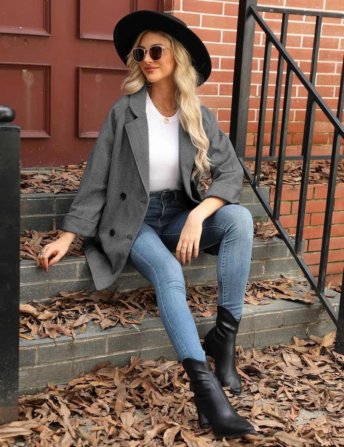 Bankeng Women's Winter Wool Blend Coat Notch Lapel Double Breasted Peacoat Loose Warm Coat Mid-Long Outerwear