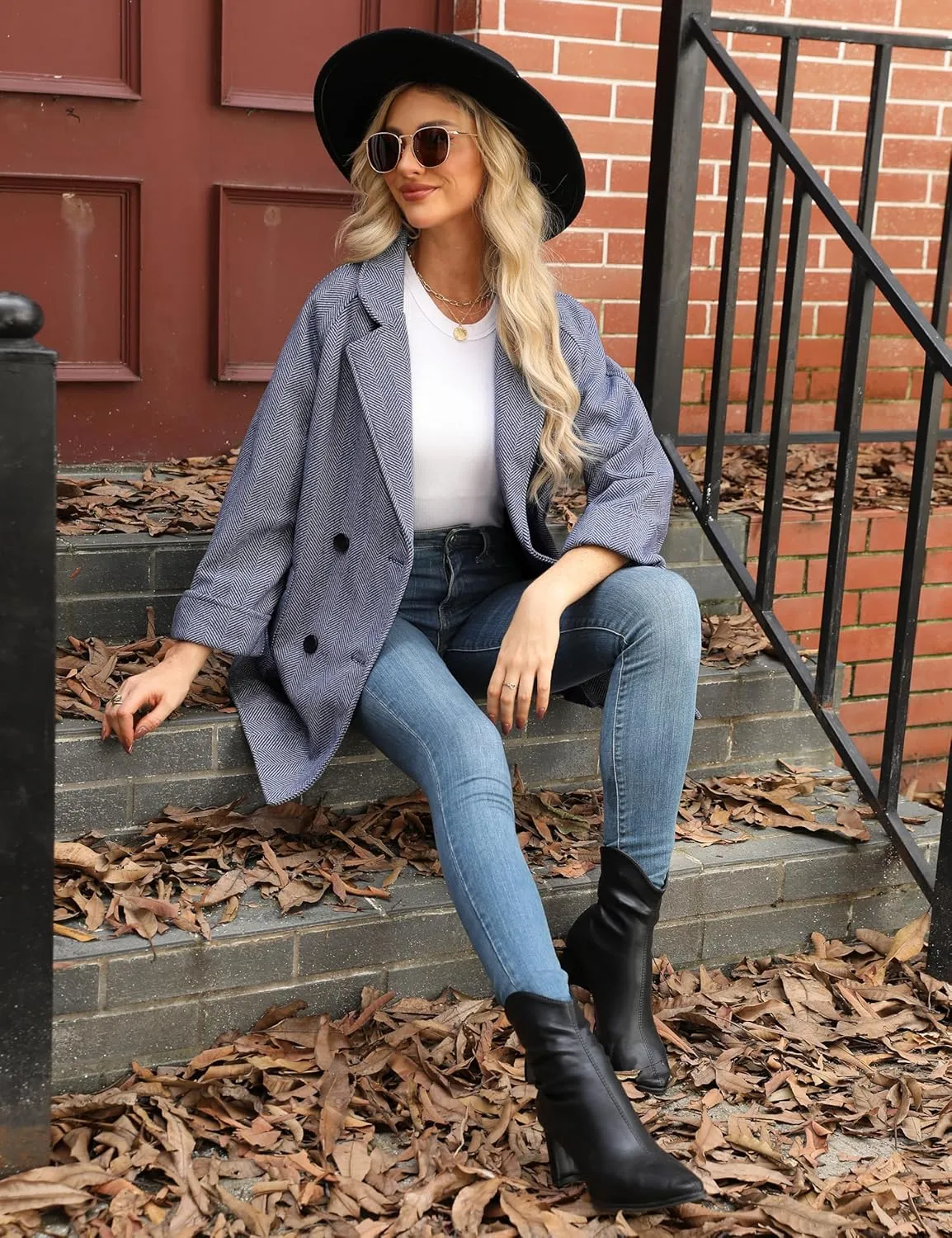 Bankeng Women's Winter Wool Blend Coat Notch Lapel Double Breasted Peacoat Loose Warm Coat Mid-Long Outerwear