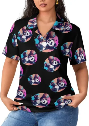 Basketball Panda Slam Dunk Womens Polo Shirts Short Sleeve Golf Shirts Casual Tennis Shirts for Work Business
