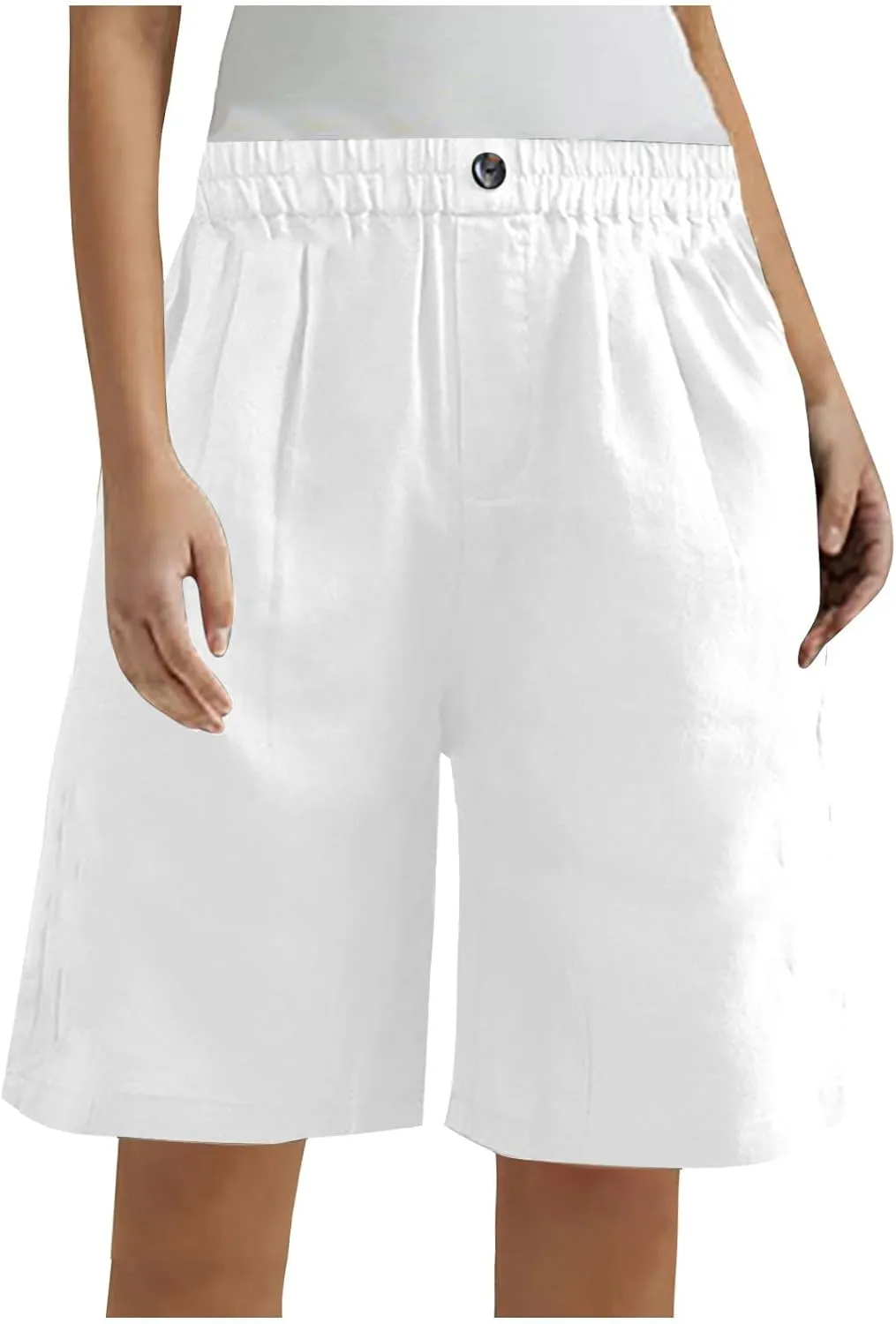 Bermuda Shorts for Womens Knee Length Cotton Linen Capris Lightweight Summer Straight Leg Beach Travel Shorts W Pocket