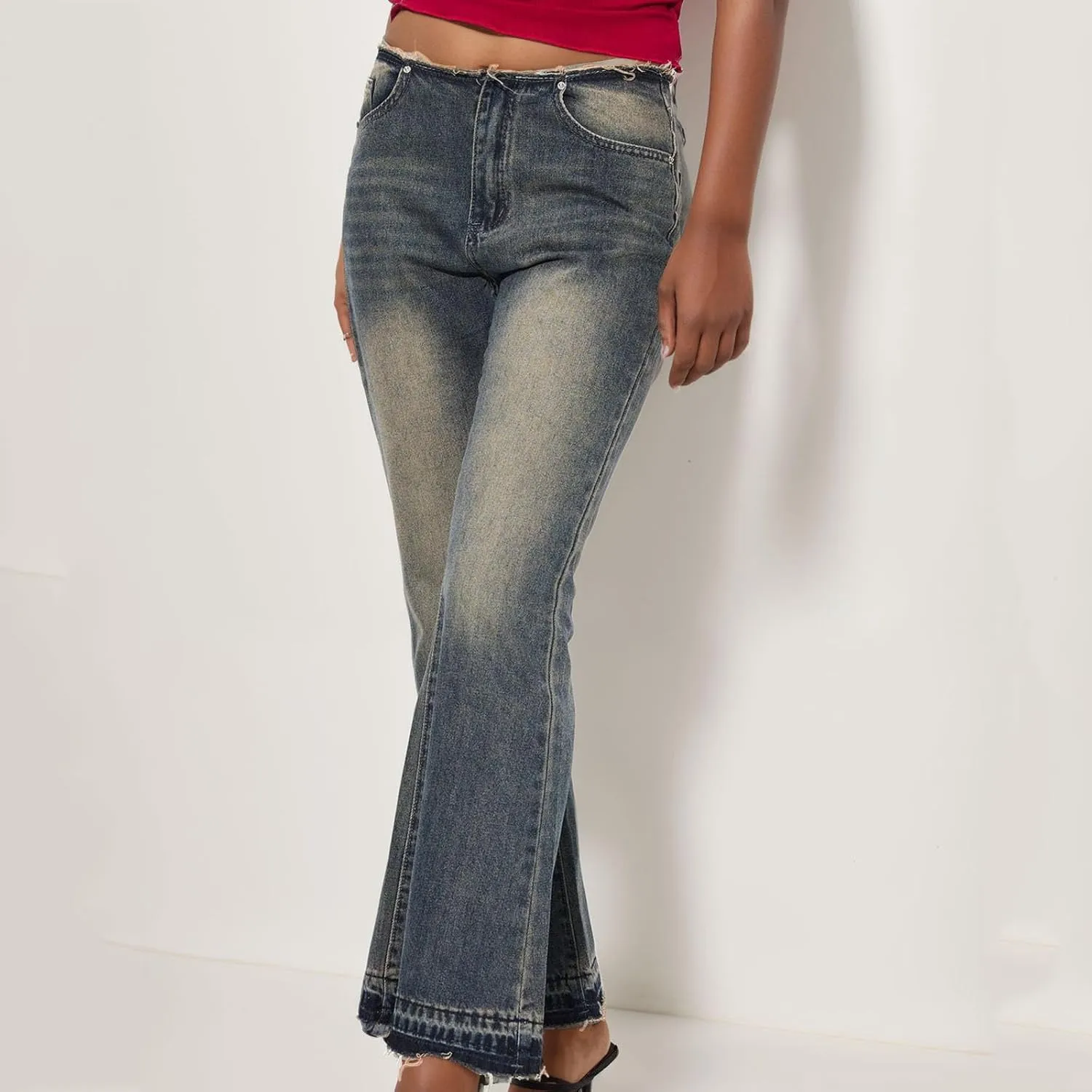 Bidobibo High Waisted Jeans for Women Bootcut Bell Bottom Denim Pants Womens Jeans Trendy Tummy Control Flare Wide Leg Jeans