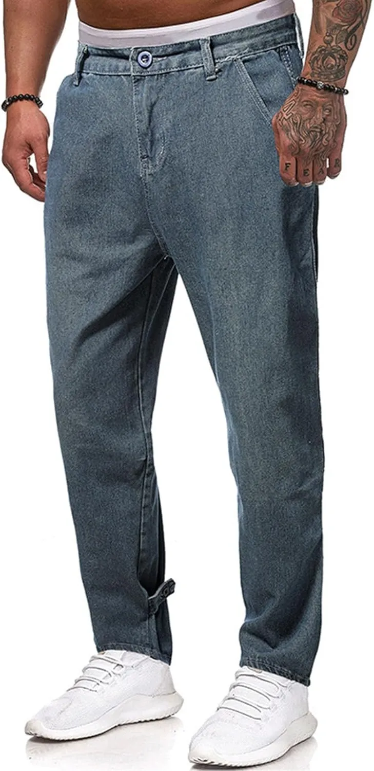 Bidobibo Jeans for Men Slim Fit Destroyed Distressed Taper Zipper Pants with Holes Distressed Tapered Jeans Skinny Jeans