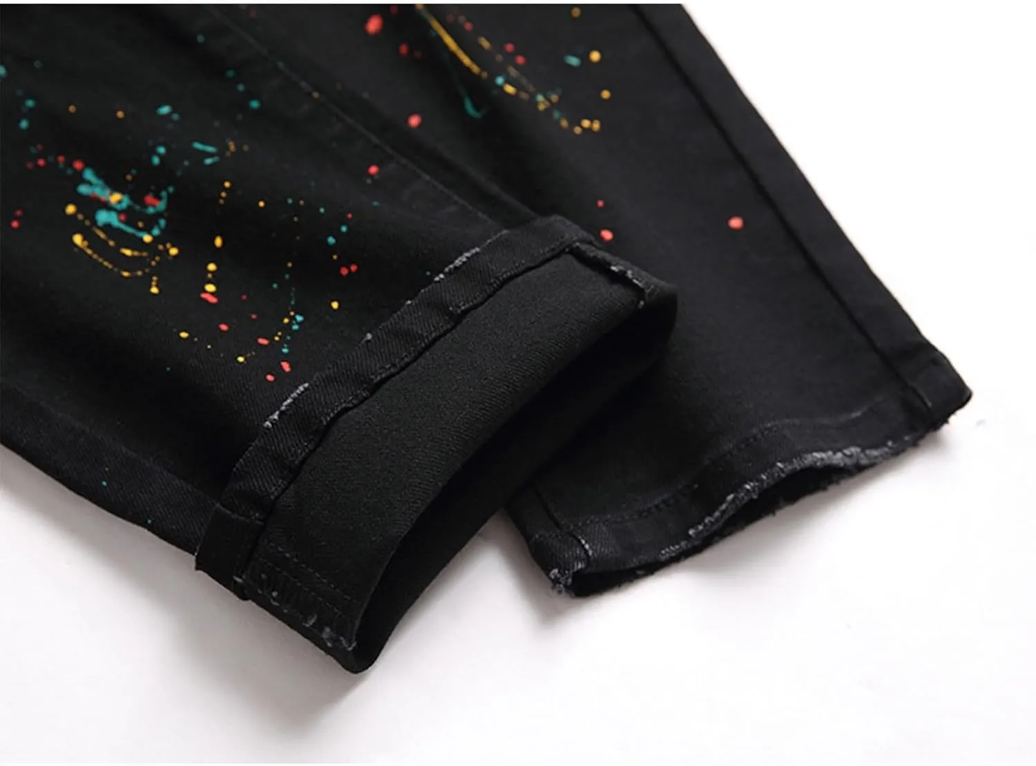Bidobibo Jeans for Men Straight Fit Destroyed Distressed Taper Zipper Pants with Holesblack Men's Ripped Stretch Skinny Jeans