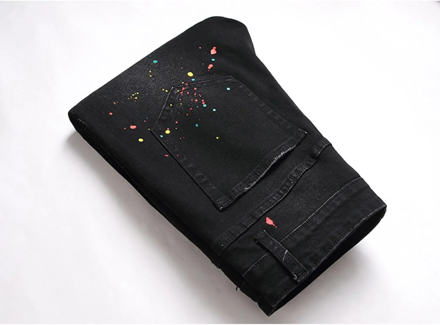 Bidobibo Jeans for Men Straight Fit Destroyed Distressed Taper Zipper Pants with Holesblack Men's Ripped Stretch Skinny Jeans