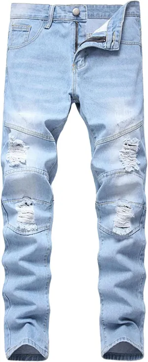 Bidobibo Jeans for Men Straight Fit Destroyed Distressed Taper Zipper Pants with Holesblack Men's Ripped Stretch Skinny Jeans