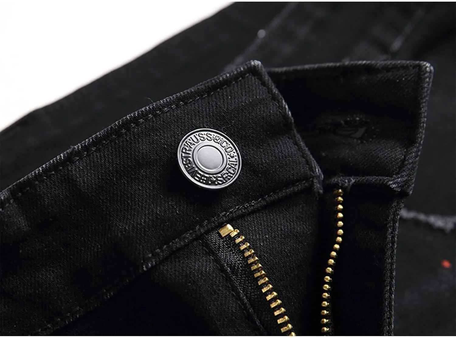 Bidobibo Jeans for Men Straight Fit Destroyed Distressed Taper Zipper Pants with Holesblack Men's Ripped Stretch Skinny Jeans
