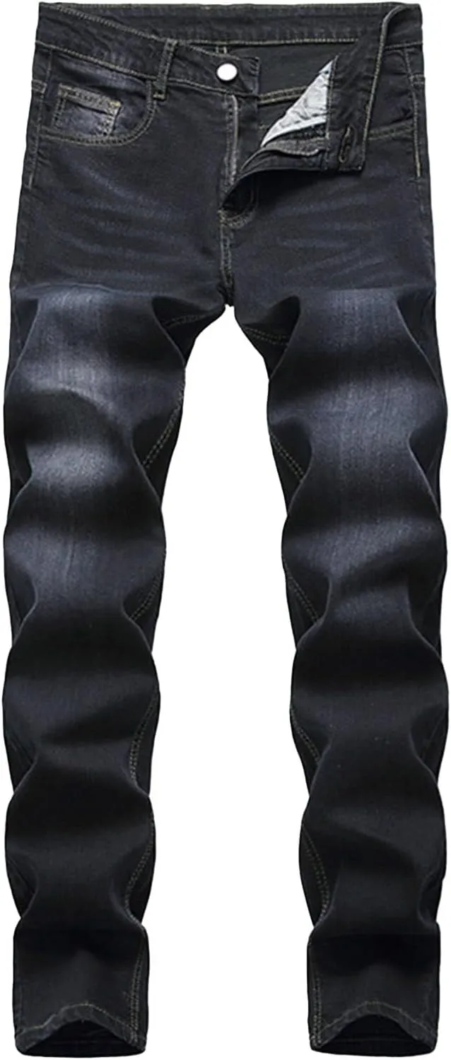 Bidobibo Jeans for Men Straight Fit Destroyed Distressed Taper Zipper Pants with Holesblack Men's Ripped Stretch Skinny Jeans