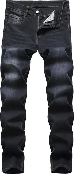 Bidobibo Jeans for Men Straight Fit Destroyed Distressed Taper Zipper Pants with Holesblack Men's Ripped Stretch Skinny Jeans