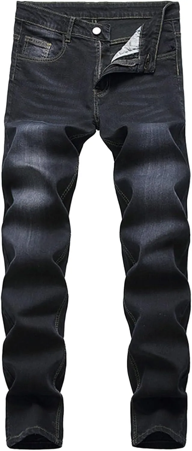 Bidobibo Jeans for Men Straight Fit Destroyed Distressed Taper Zipper Pants with Holesblack Men's Ripped Stretch Skinny Jeans
