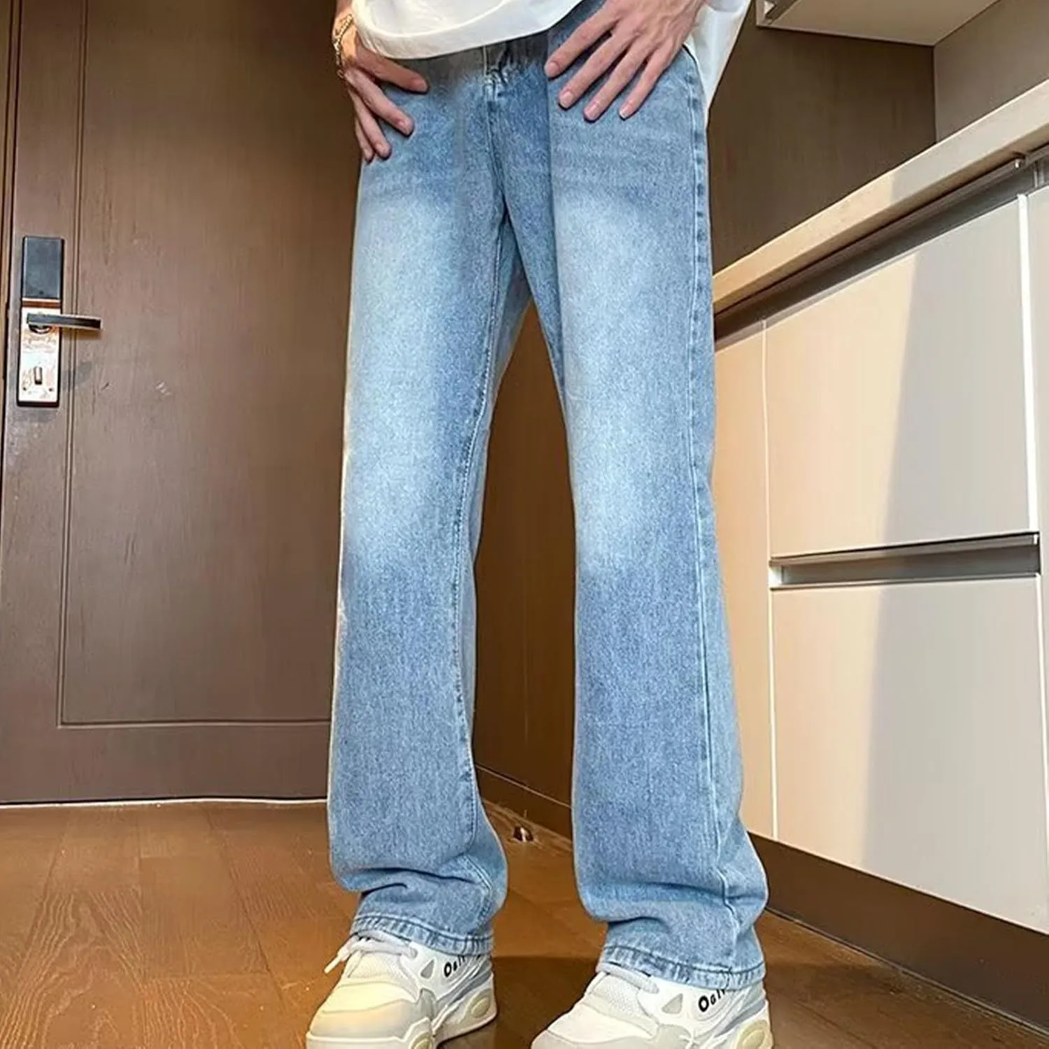 Bidobibo Mens Jeans Regular Fit Straight Leg Stretchy Jeans Bootcut Denim Pants High Waisted Elastic Waist Cargo Pants 2025
