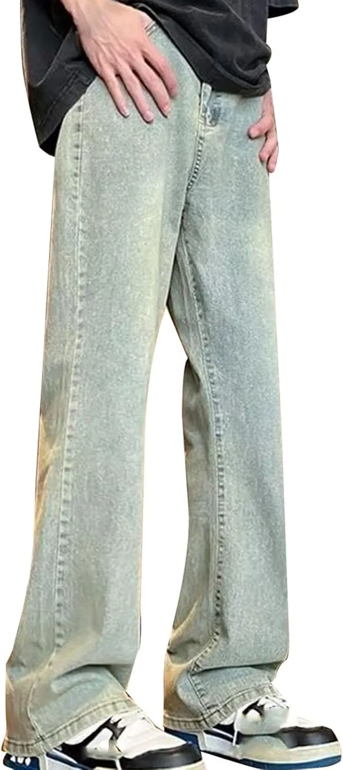 Bidobibo Mens Jeans Regular Fit Straight Leg Stretchy Jeans Bootcut Denim Pants High Waisted Elastic Waist Cargo Pants 2025
