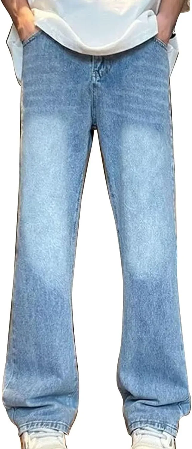 Bidobibo Mens Jeans Regular Fit Straight Leg Stretchy Jeans Bootcut Denim Pants High Waisted Elastic Waist Cargo Pants 2025