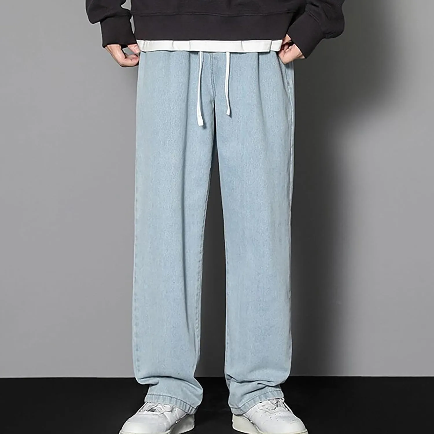 Bidobibo Mens Slim Fit Jeans Boot Cut Straight Fit Denim Jeans Men Fashion Straight Leg Comfort Flex Waist Jeans Casual Pants