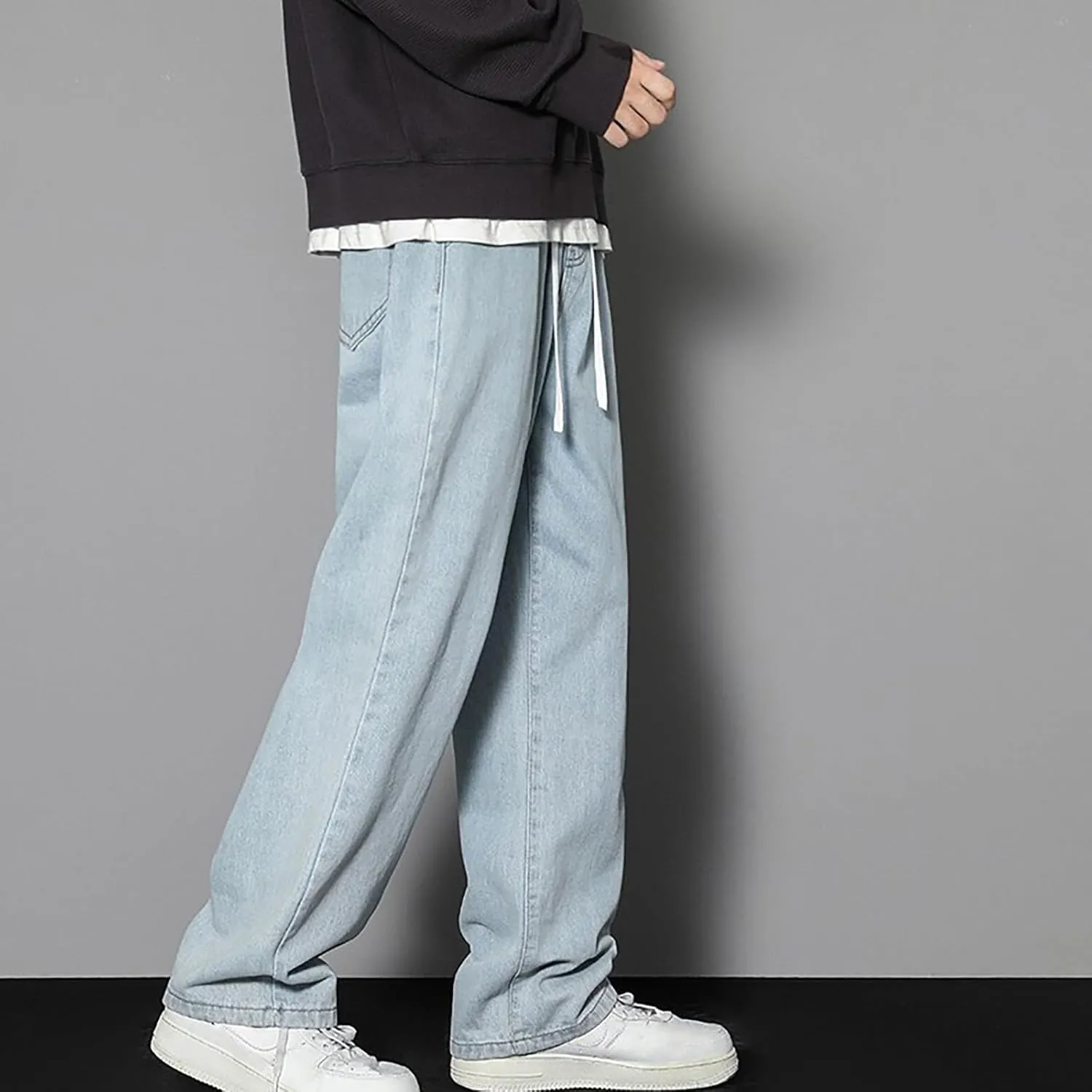 Bidobibo Mens Slim Fit Jeans Boot Cut Straight Fit Denim Jeans Men Fashion Straight Leg Comfort Flex Waist Jeans Casual Pants