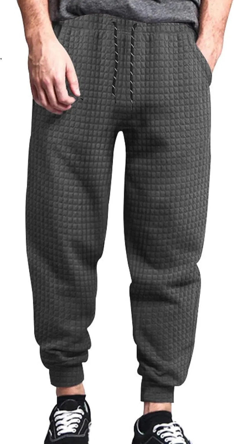 BIFUTON Baggy Sweatpants Men Waffle Knitted Elastic Waist Joggers for Men Lounge Pants Comfortable Trousers with Pockets