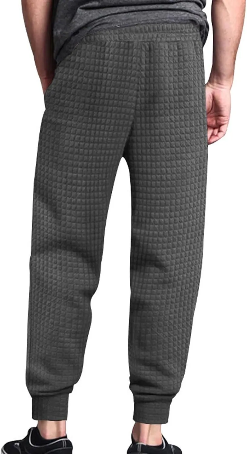 BIFUTON Baggy Sweatpants Men Waffle Knitted Elastic Waist Joggers for Men Lounge Pants Comfortable Trousers with Pockets