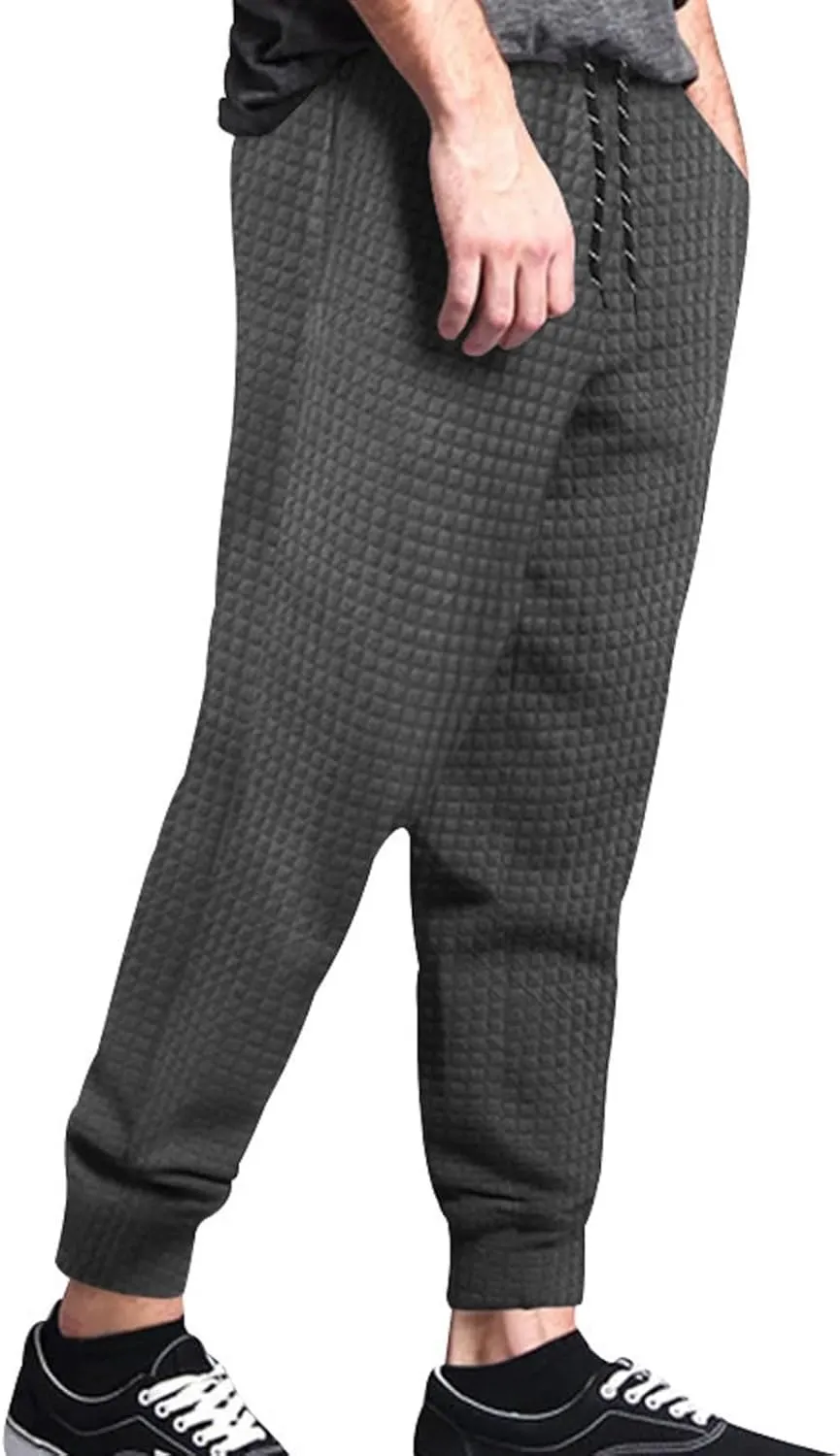 BIFUTON Baggy Sweatpants Men Waffle Knitted Elastic Waist Joggers for Men Lounge Pants Comfortable Trousers with Pockets