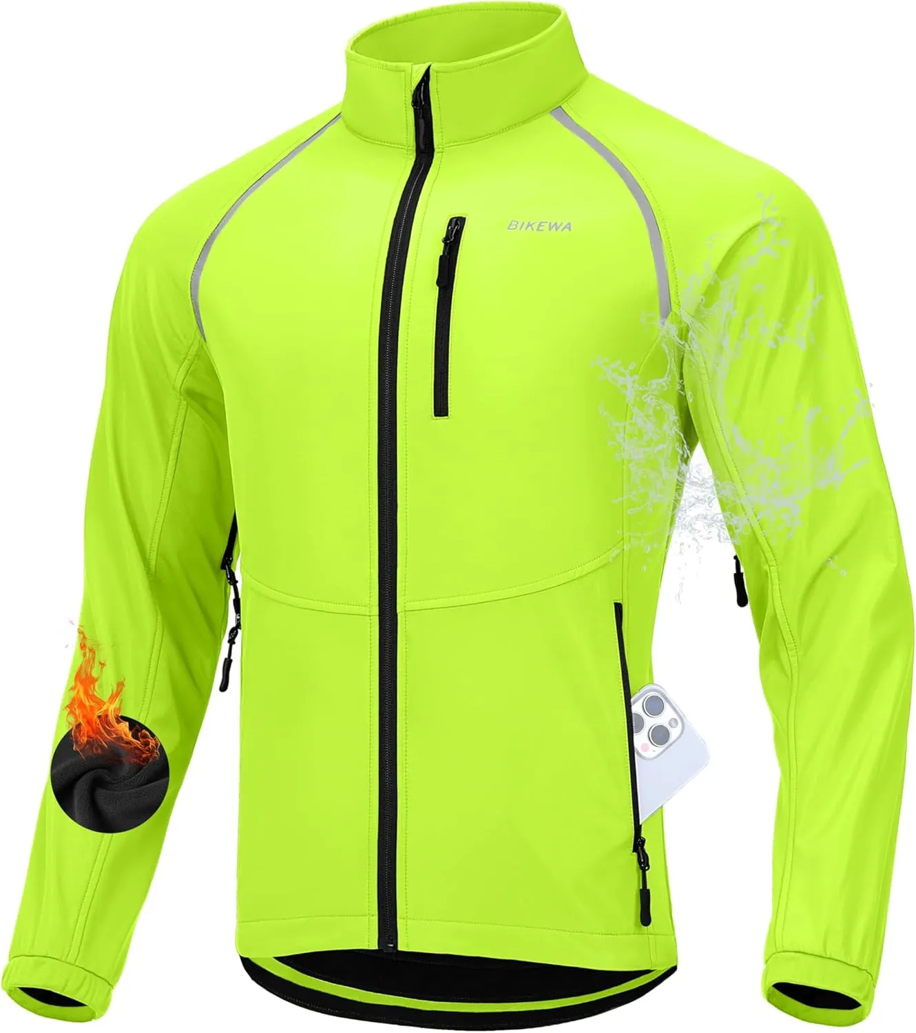 Bikewa Men's Winter Cycling Jackets Thermal Warm Water Resistant Bike Running Windproof Jacket