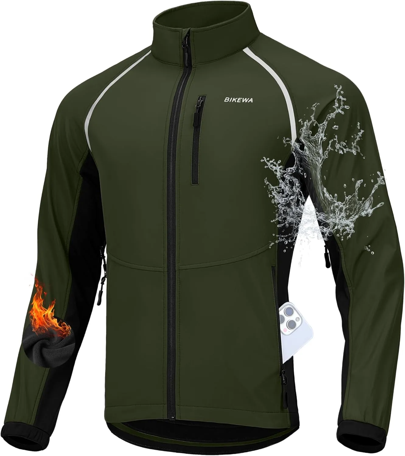 Bikewa Men's Winter Cycling Jackets Thermal Warm Water Resistant Bike Running Windproof Jacket