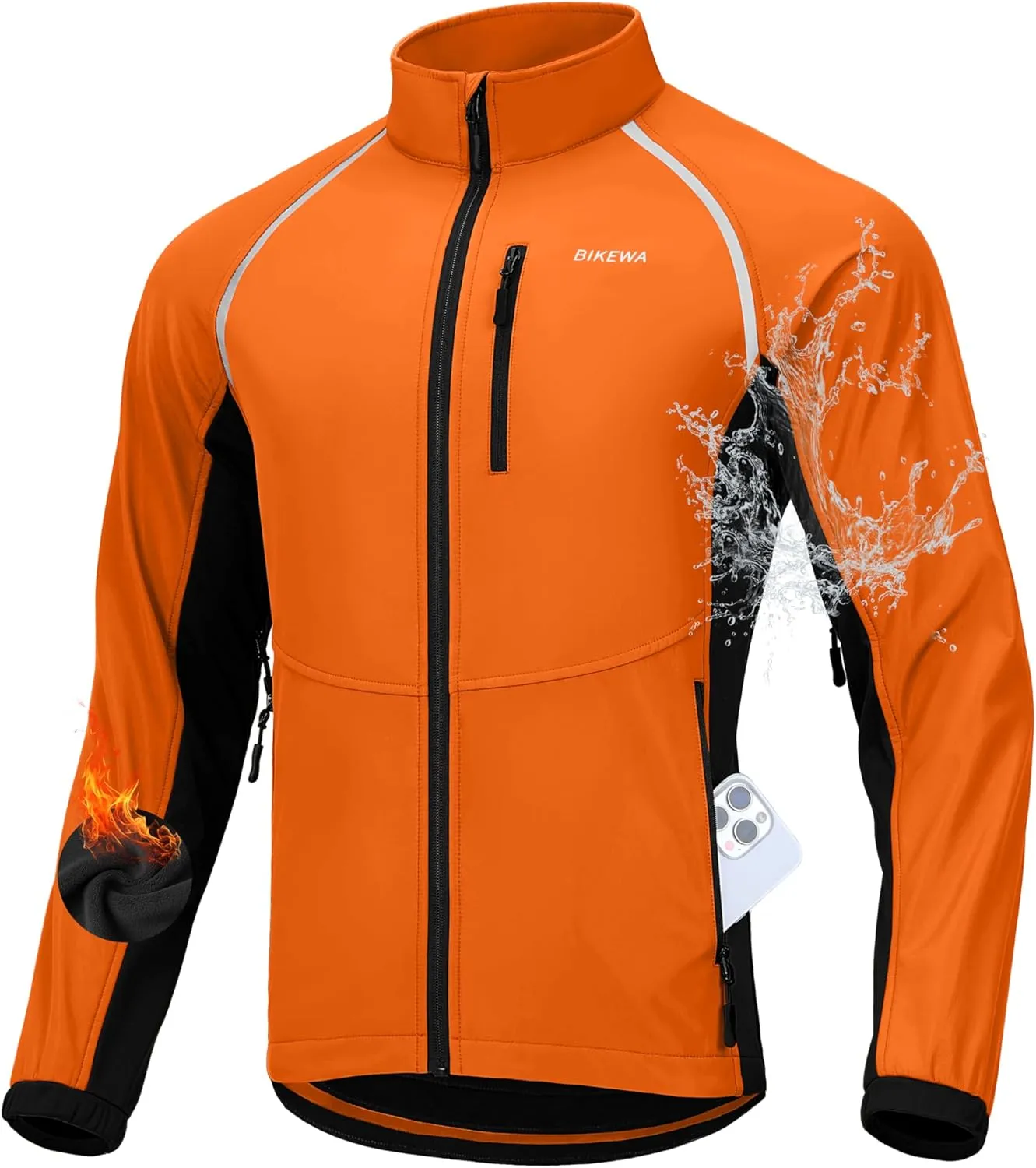 Bikewa Men's Winter Cycling Jackets Thermal Warm Water Resistant Bike Running Windproof Jacket