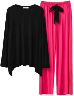 Binmer Women's Pajama Set Long Sleeve Round Neck Top With Pants Wide Leg Soft Comfy Lounge Sets Sleepwear Loungewear