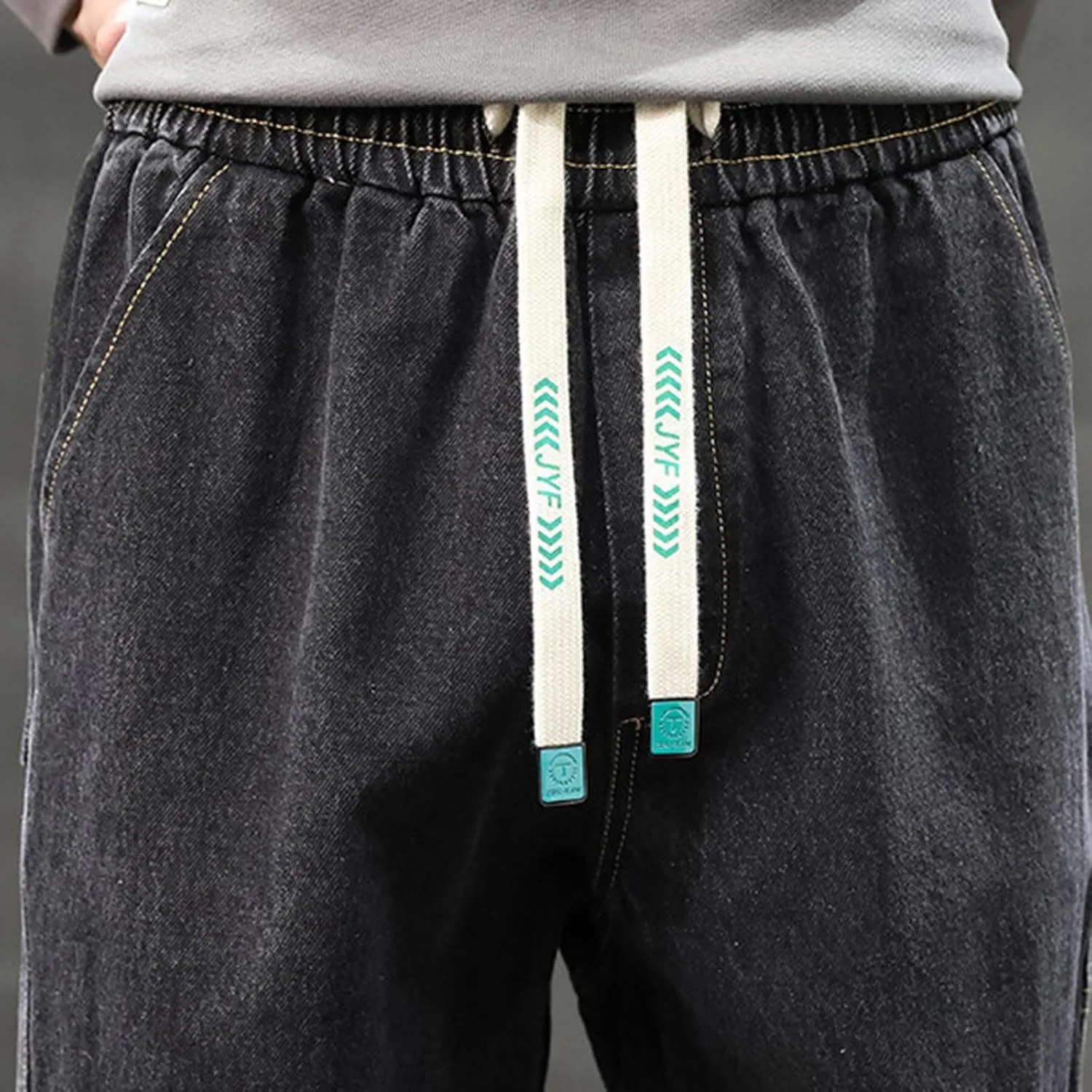 Black Jeans for Men Relaxed Fit Distressed Splicing Tapered Jogging Pants Trousers Sweatpants Mens Jeans