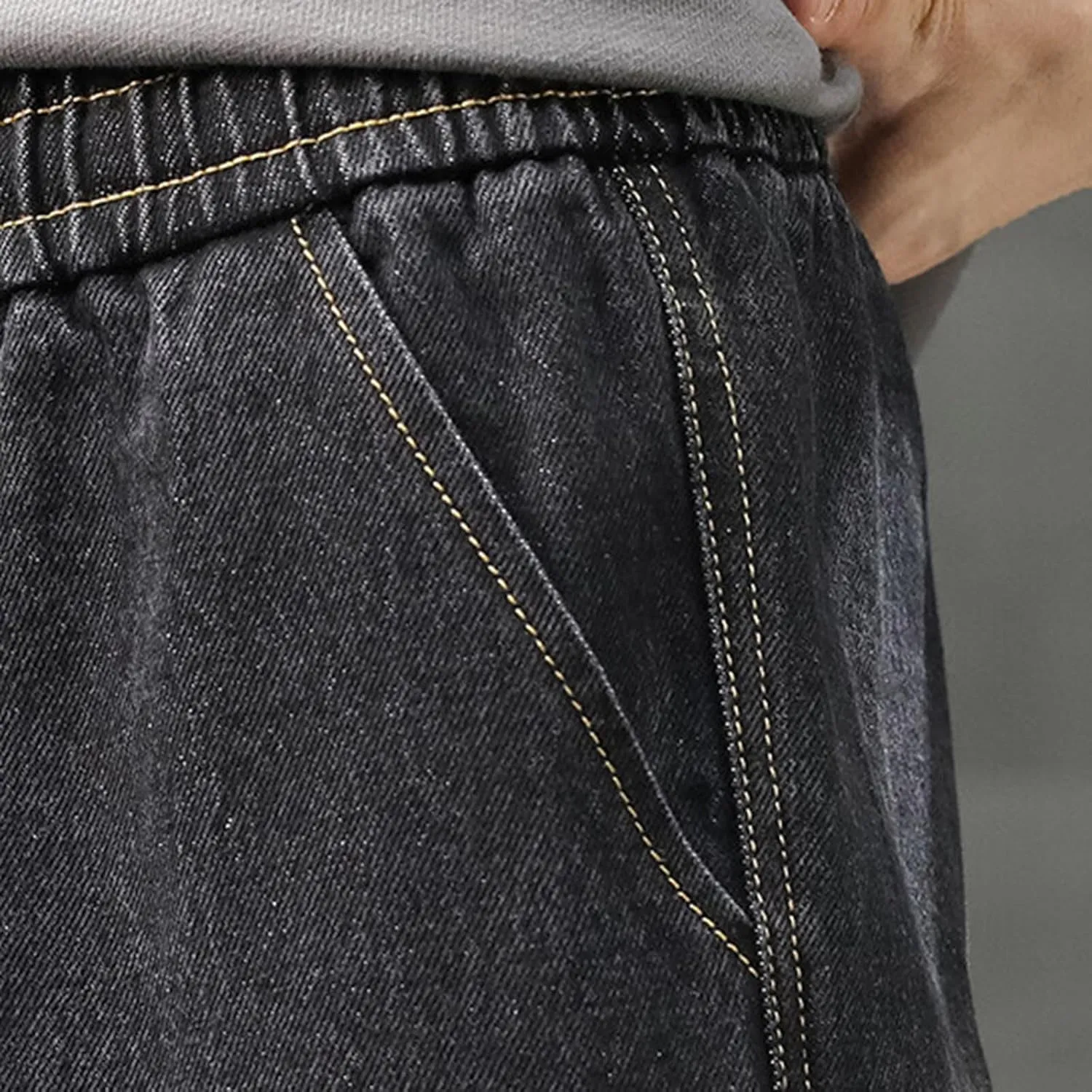 Black Jeans for Men Relaxed Fit Distressed Splicing Tapered Jogging Pants Trousers Sweatpants Mens Jeans