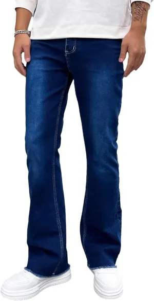 Bootcut Jeans for Men Mid Rise Stretch Fit Wide Leg Denim Pants Classic Wash Flared Jeans