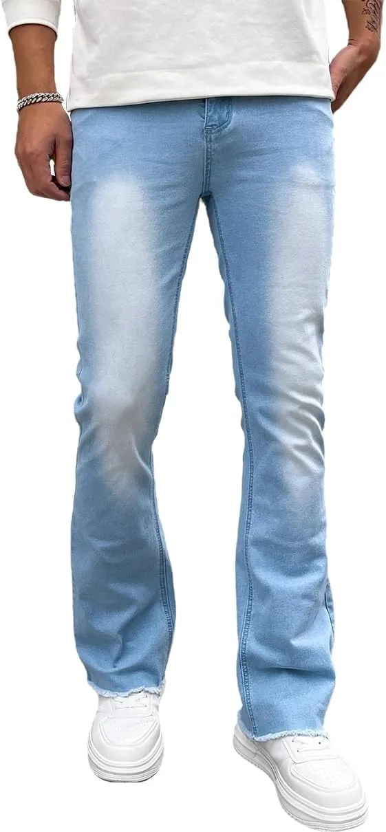Bootcut Jeans for Men Mid Rise Stretch Fit Wide Leg Denim Pants Classic Wash Flared Jeans