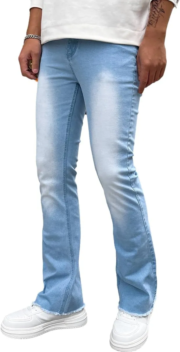 Bootcut Jeans for Men Mid Rise Stretch Fit Wide Leg Denim Pants Classic Wash Flared Jeans