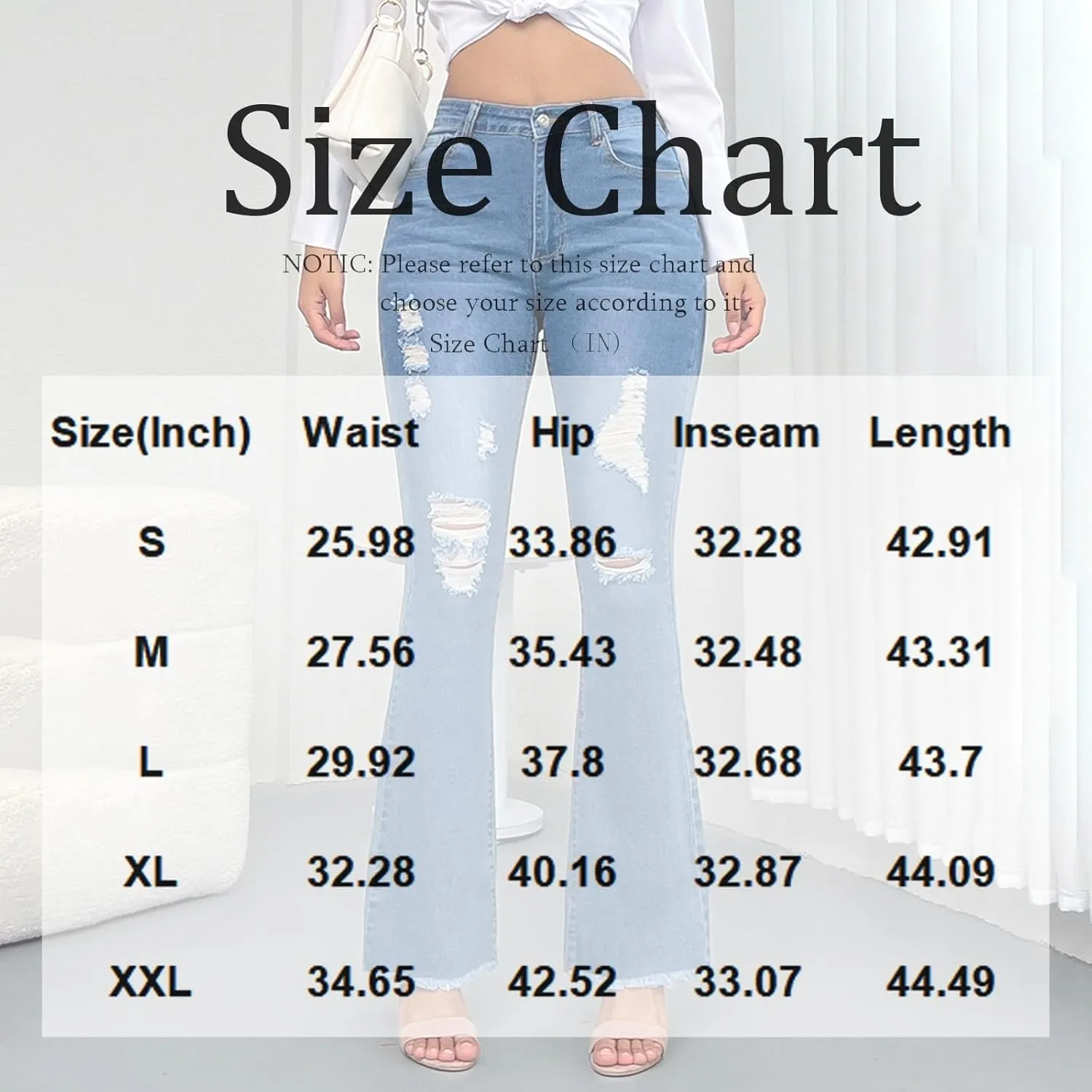 Bootcut Jeans for Women Stretchy High Waisted Raw Hem Ripped Jeans Distressed Butt Lifting Denim Flare Leggings