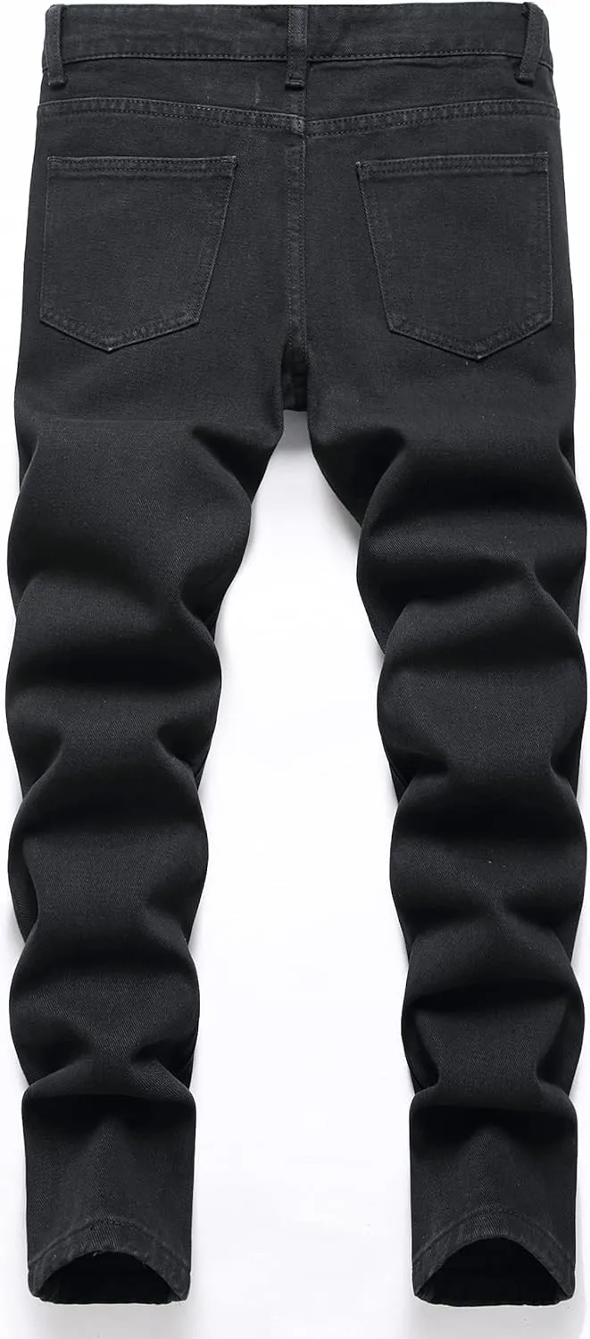 Boy's Skinny Fit Ripped Destroyed Distressed Stretch Slim Jeans Pants