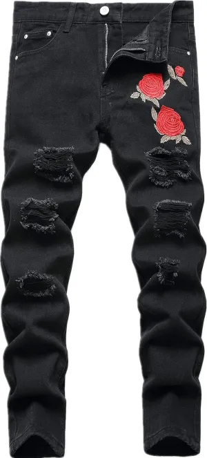 Boy's Skinny Fit Ripped Destroyed Distressed Stretch Slim Jeans Pants