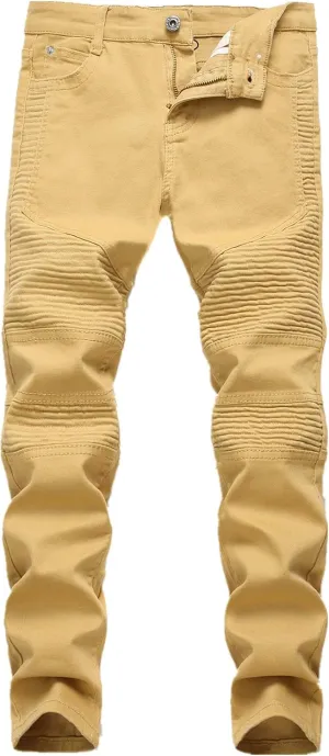 Boy's Stylish Moto Biker Skinny Ripped Wrinkled Stretch Fit Denim Jeans
